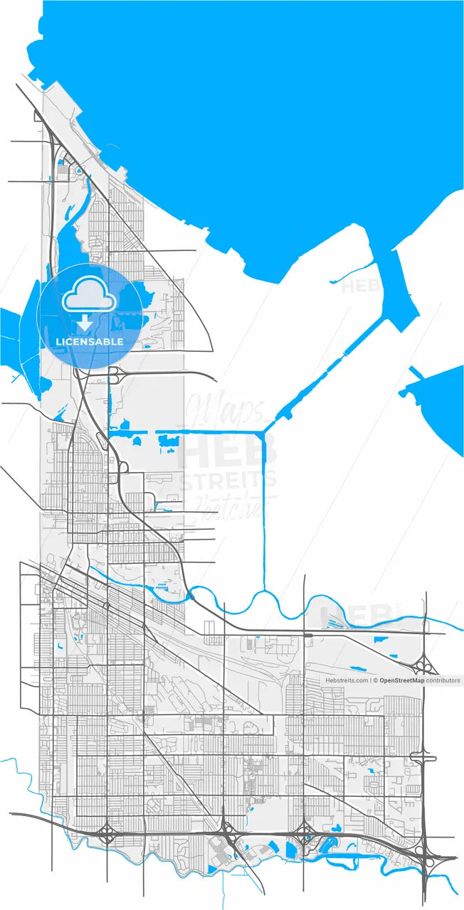 Hammond, Indiana, United States, high resolution vector map - Instant download PDF and JPG