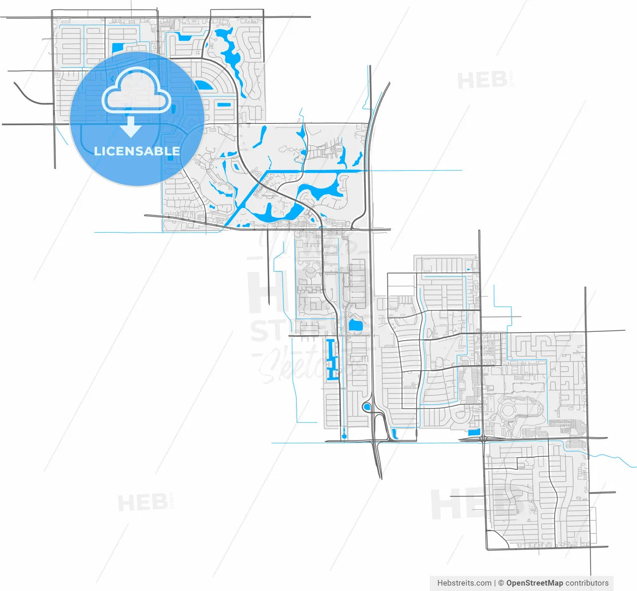 Lauderhill, Florida, United States, high resolution vector map - Instant download PDF and JPG