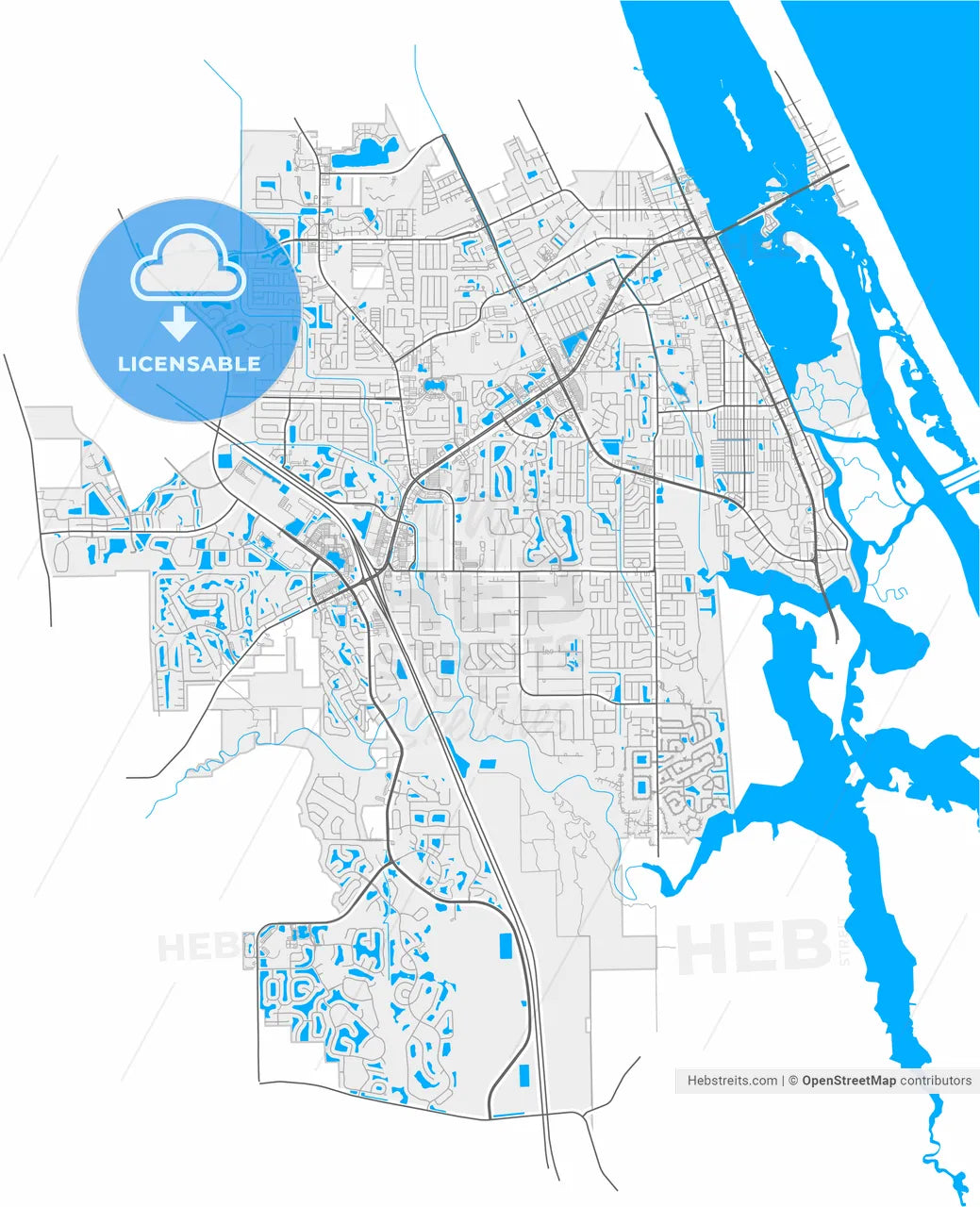 Port Orange, Florida, United States, high resolution vector map - Instant download PDF and JPG