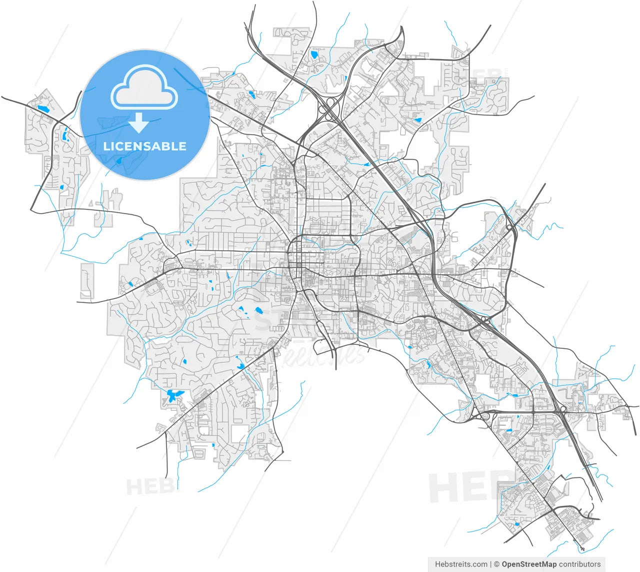 Marietta, Georgia, United States, high resolution vector map - Instant download PDF and JPG