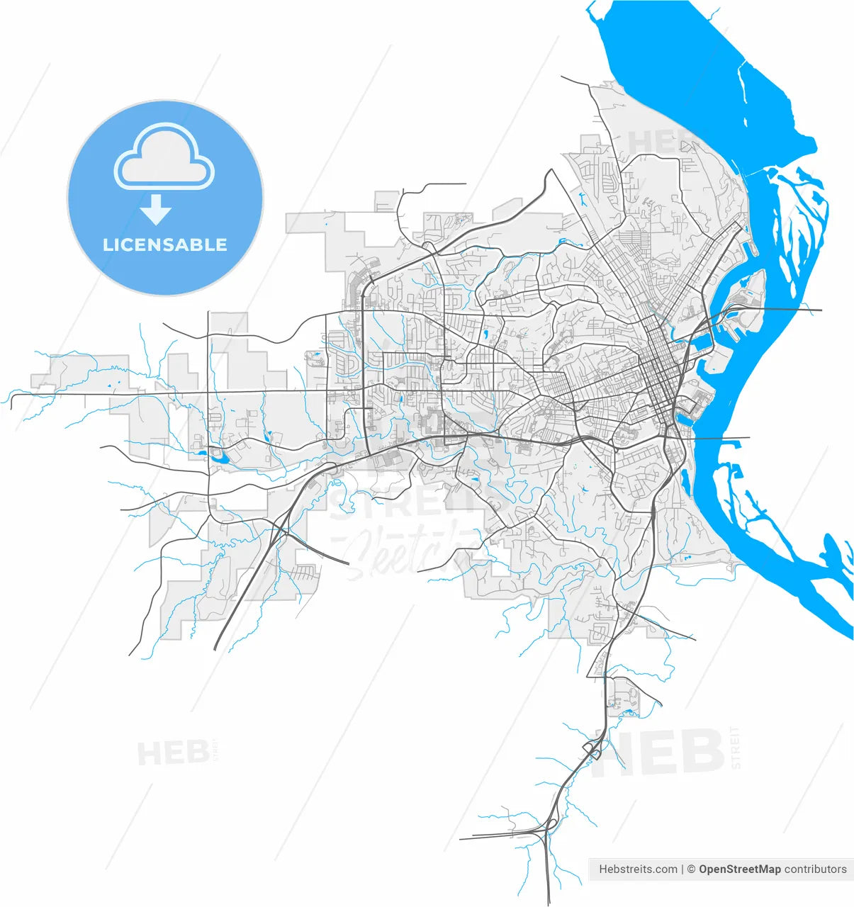 Dubuque, Iowa, United States, high resolution vector map - Instant download PDF and JPG