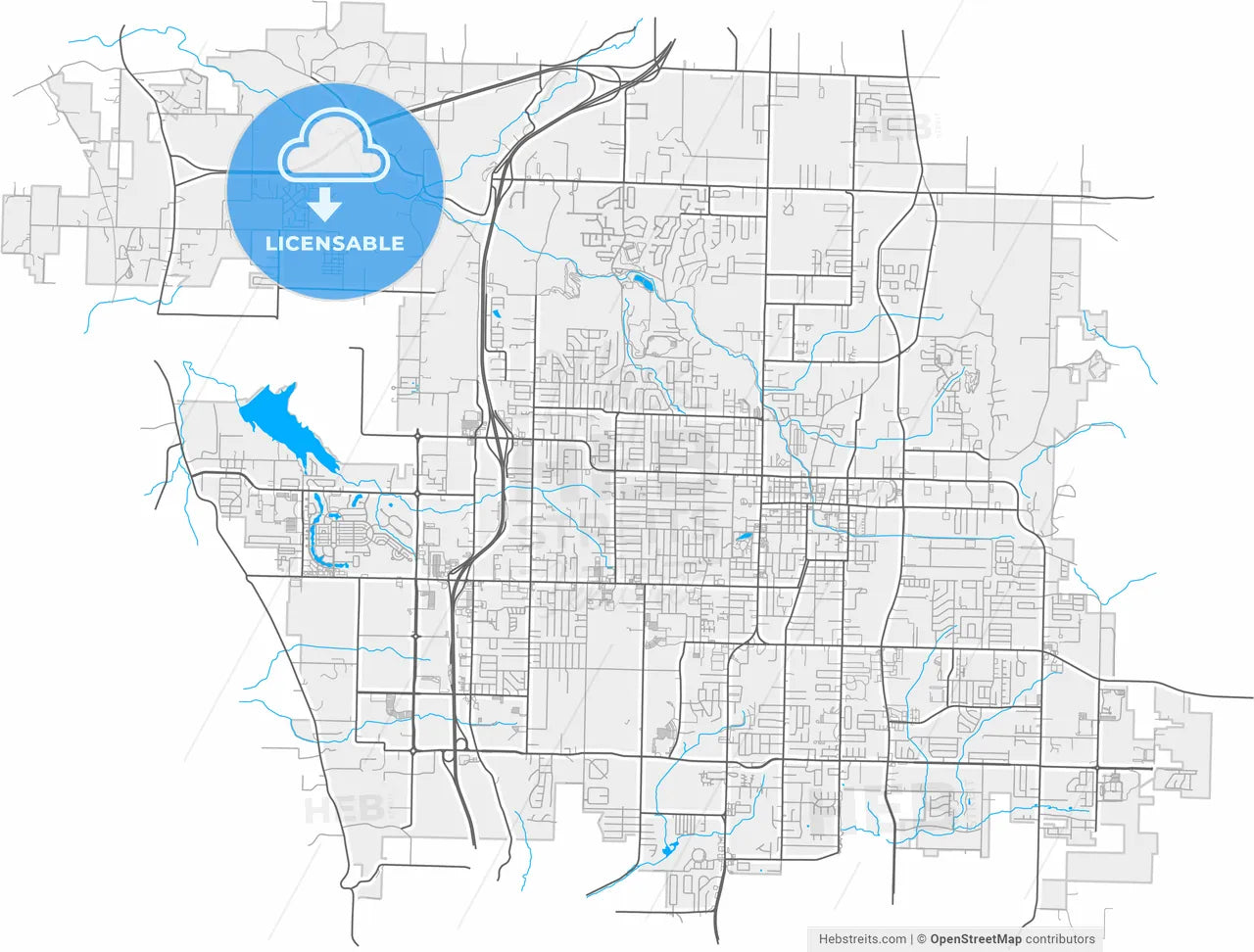 Springdale, Arkansas, United States, high resolution vector map - Instant download PDF and JPG