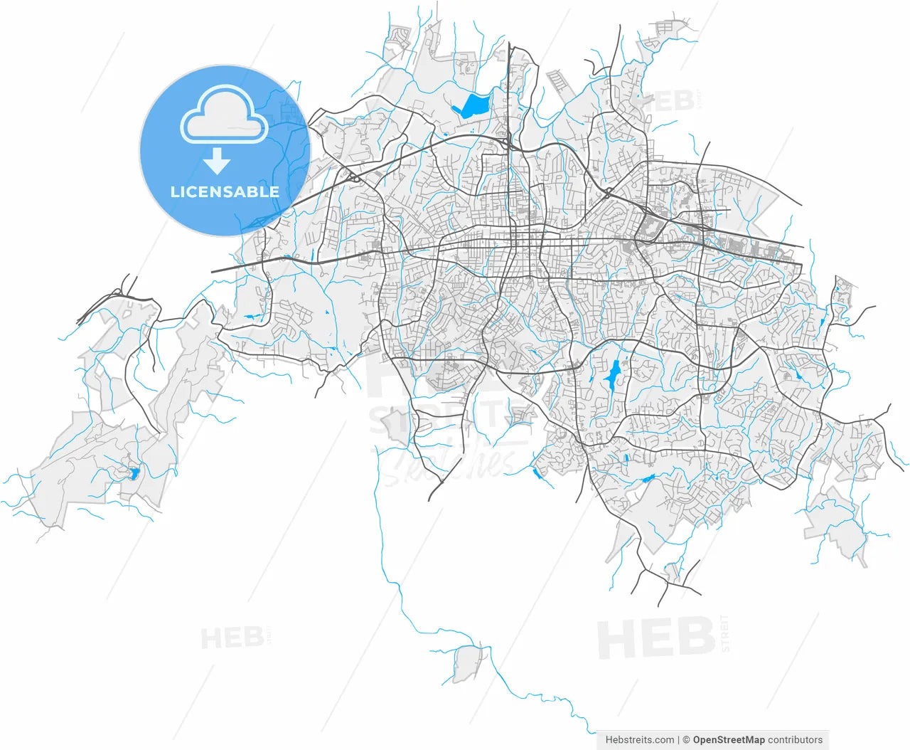 Gastonia, North Carolina, United States, high resolution vector map - Instant download PDF and JPG