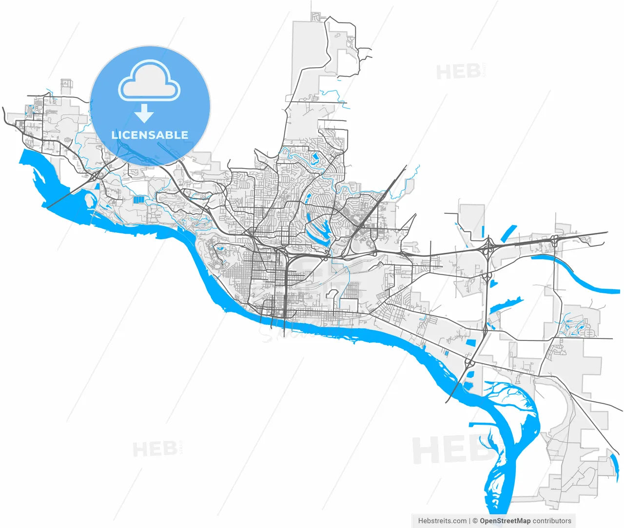 North Little Rock, Arkansas, United States, high resolution vector map - Instant download PDF and JPG