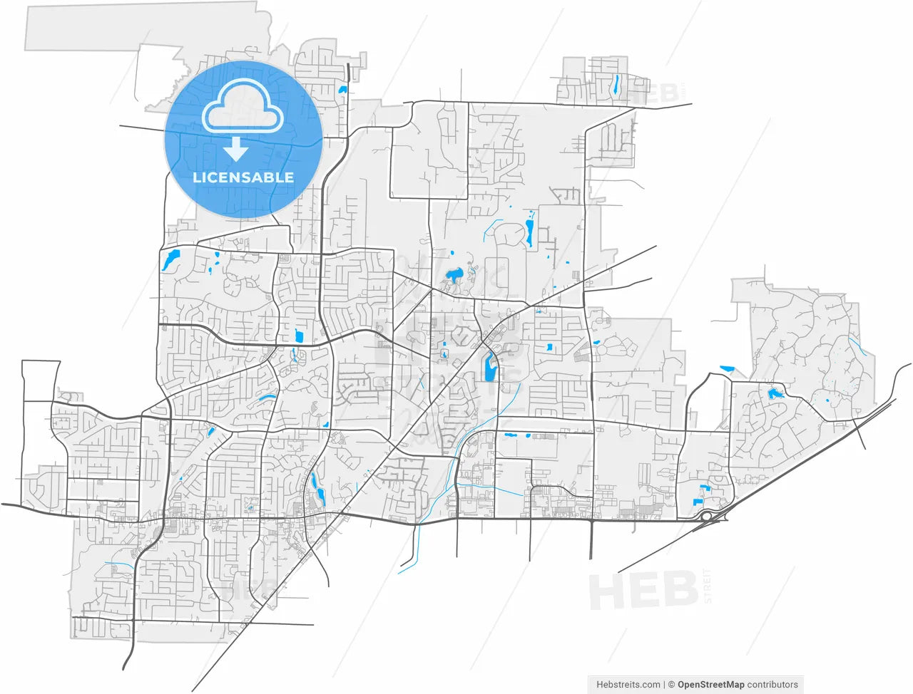 Bartlett, Tennessee, United States, high resolution vector map - Instant download PDF and JPG