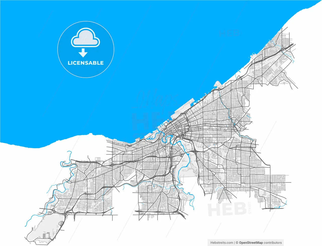Cleveland, Ohio, United States, high resolution vector map - Instant download PDF and JPG