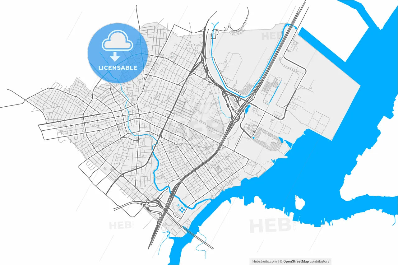 Elizabeth, New Jersey, United States, high resolution vector map - Instant download PDF and JPG