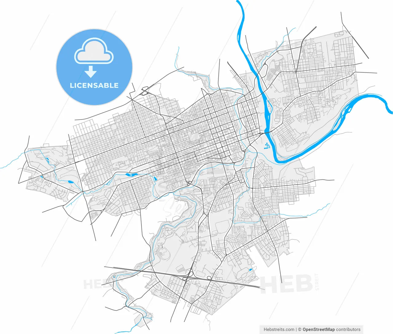 Allentown, Pennsylvania, United States, high resolution vector map - Instant download PDF and JPG