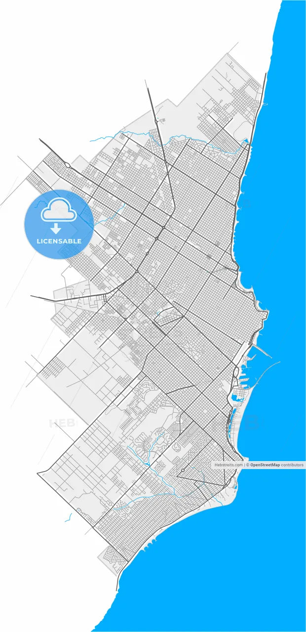 Mar del Plata, Argentina, high resolution vector map - Instant download PDF and JPG