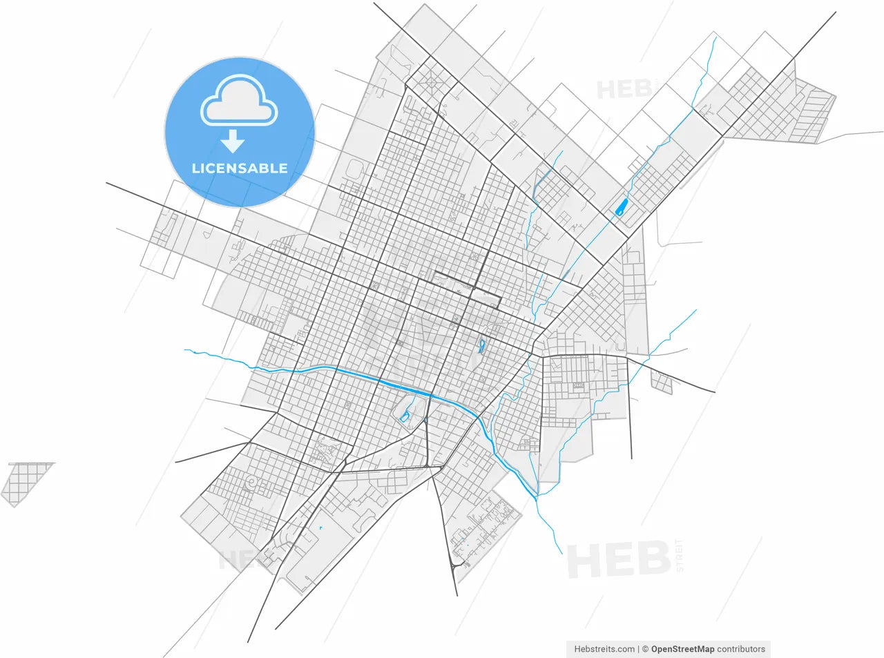 Pergamino, Argentina, high resolution vector map - Instant download PDF and JPG
