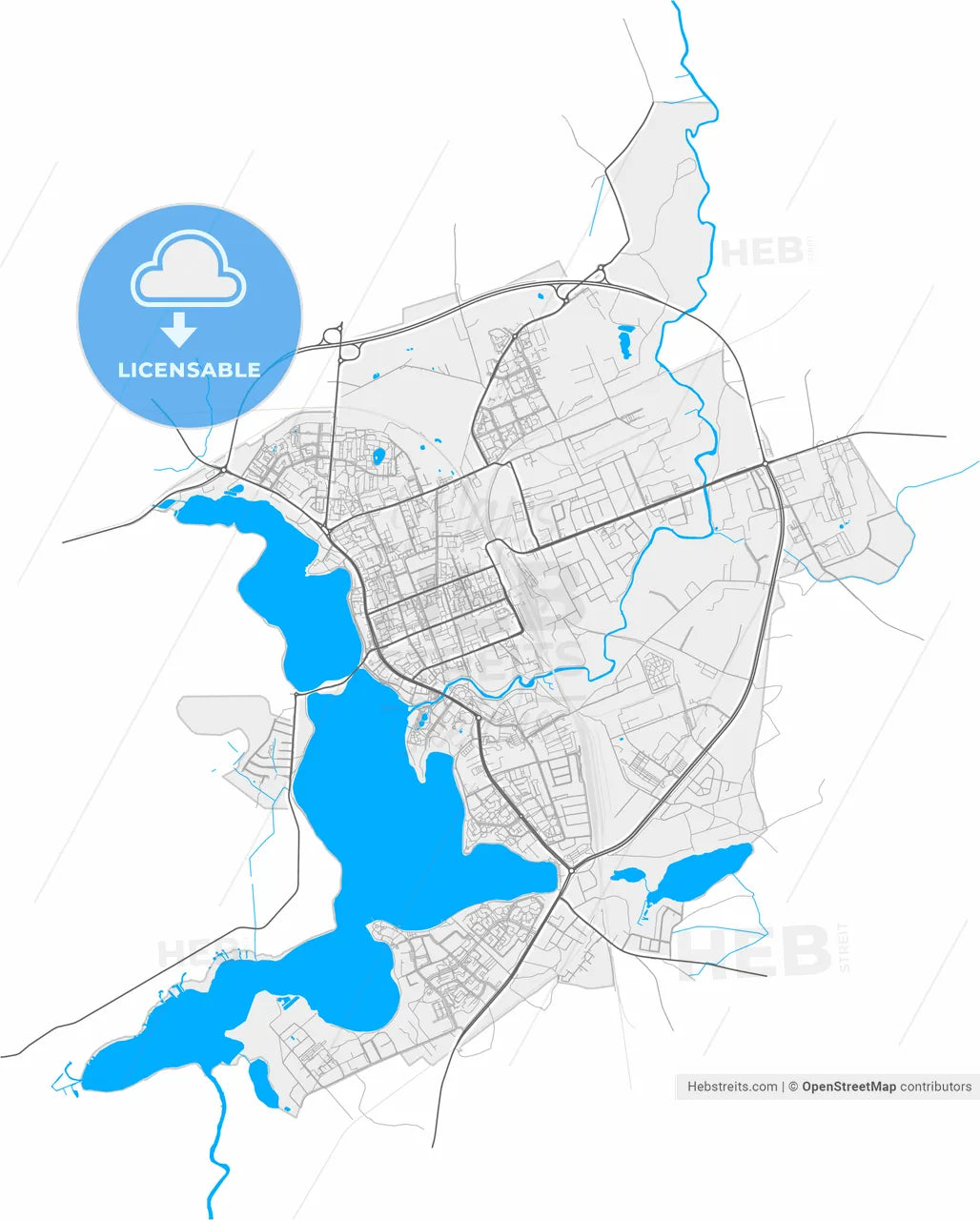 Ełk, Warmian-Masurian, Poland, high resolution vector map - Instant download PDF and JPG