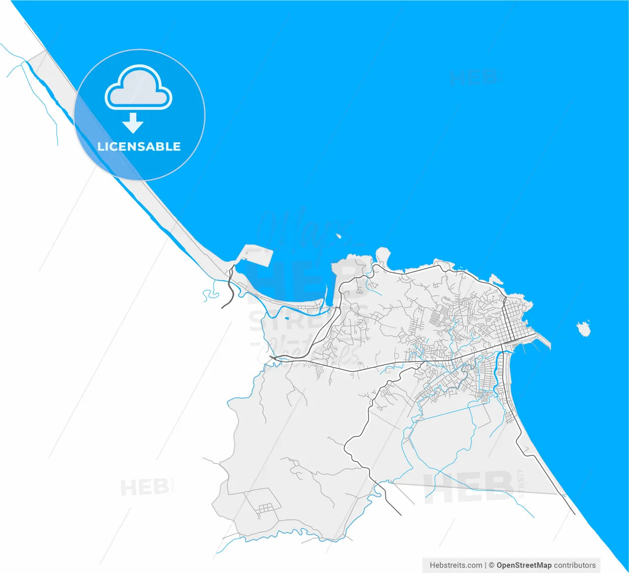Limón, Limón, Costa Rica, high resolution vector map - Instant download PDF and JPG