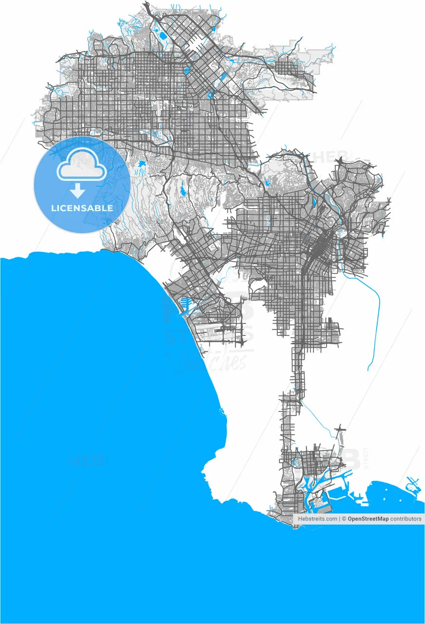 Los Angeles, California, United States, high resolution vector map - Instant download PDF and JPG