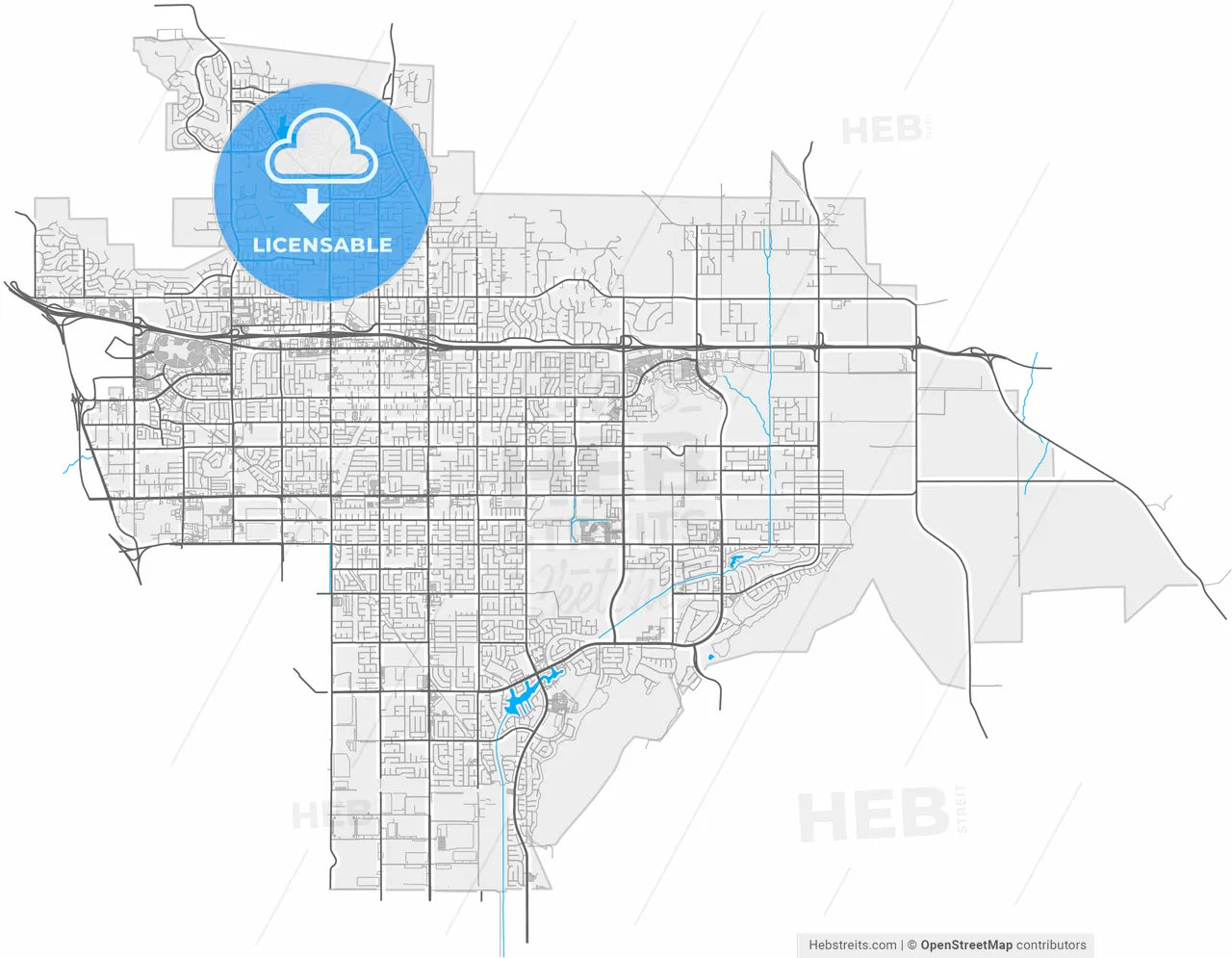 Moreno Valley, California, United States, high resolution vector map - Instant download PDF and JPG