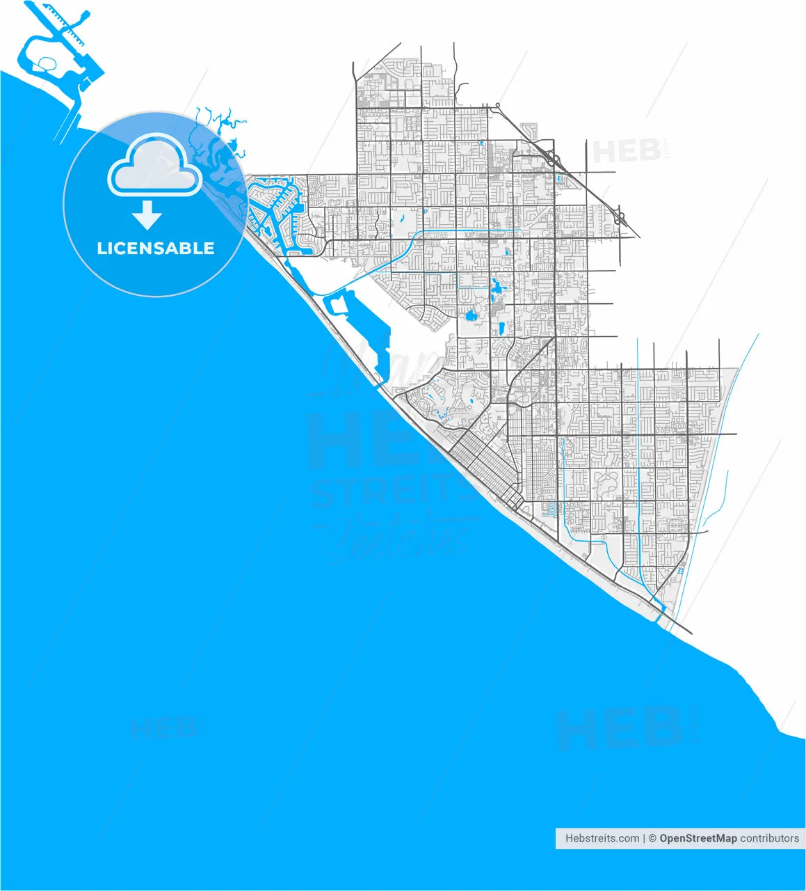 Huntington Beach, California, United States, high resolution vector map - Instant download PDF and JPG
