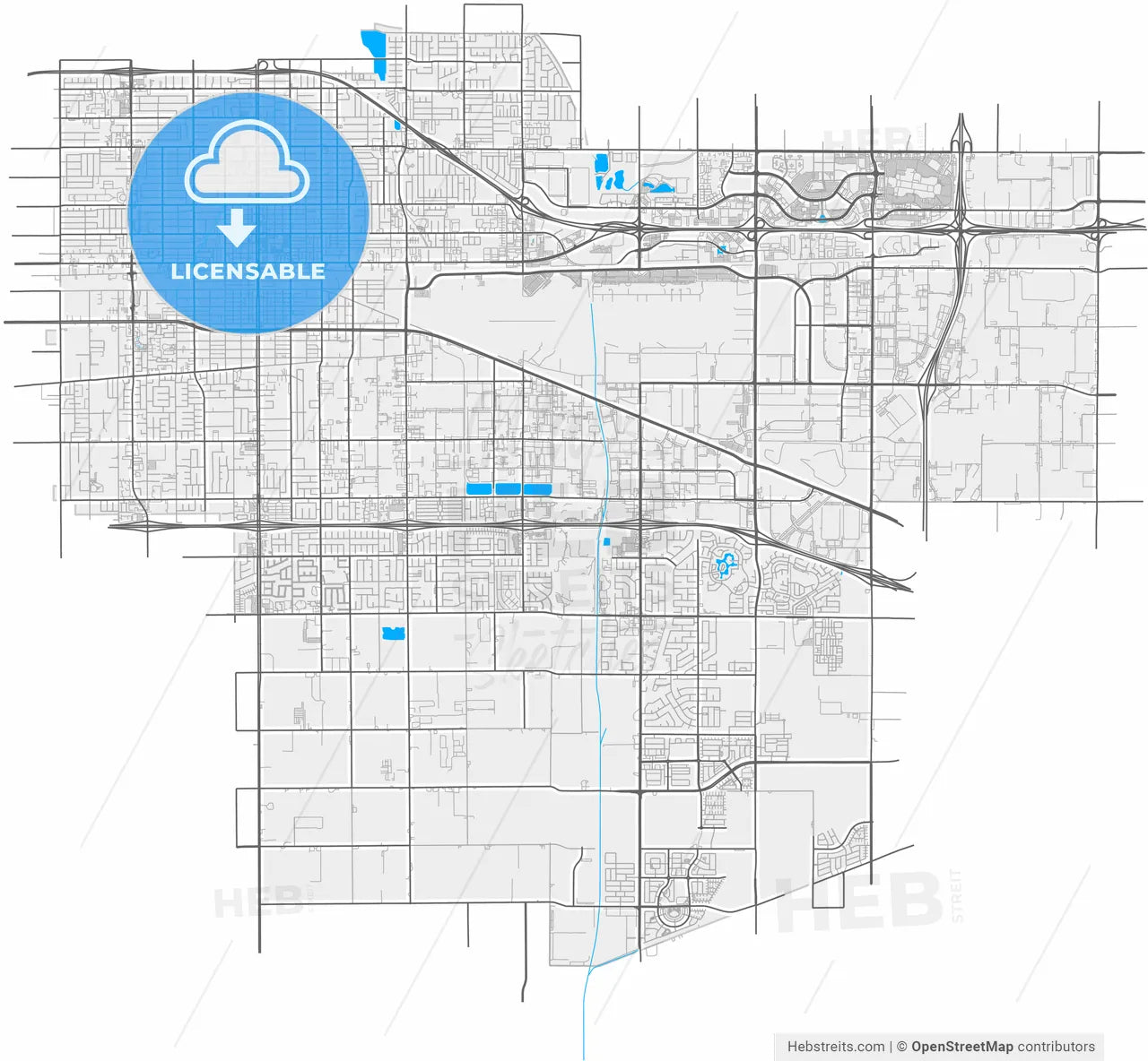 Ontario, California, United States, high resolution vector map - Instant download PDF and JPG