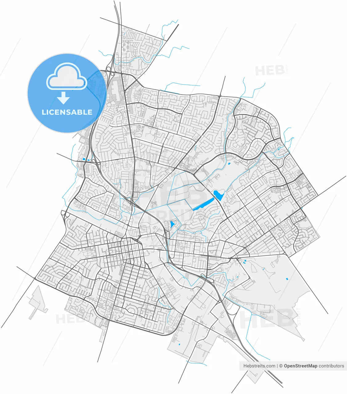 Salinas, California, United States, high resolution vector map - Instant download PDF and JPG