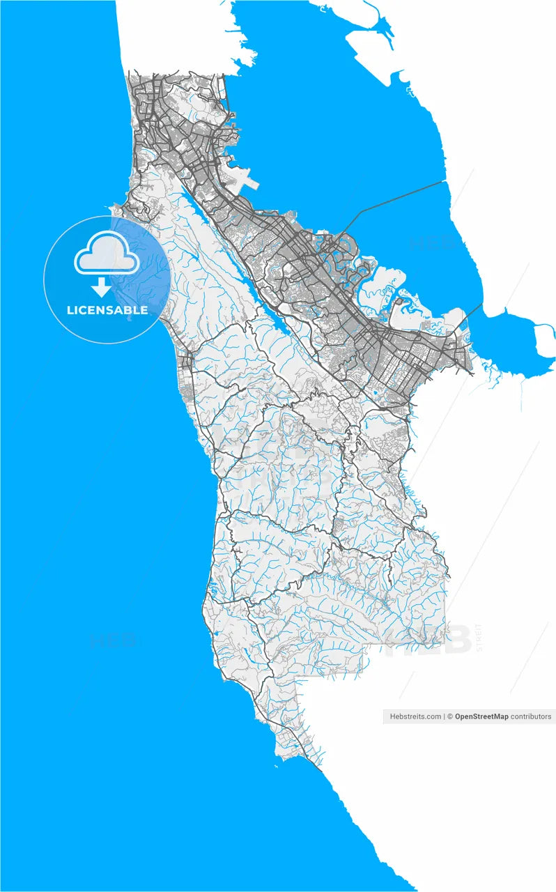 San Mateo, California, United States, high resolution vector map - Instant download PDF and JPG