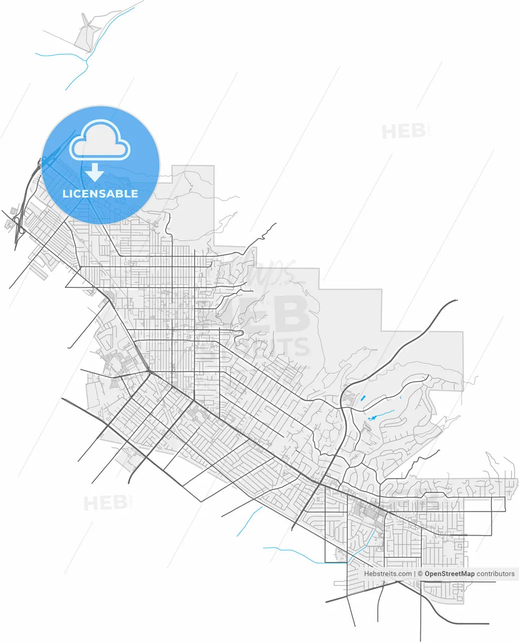 Whittier, California, United States, high resolution vector map - Instant download PDF and JPG