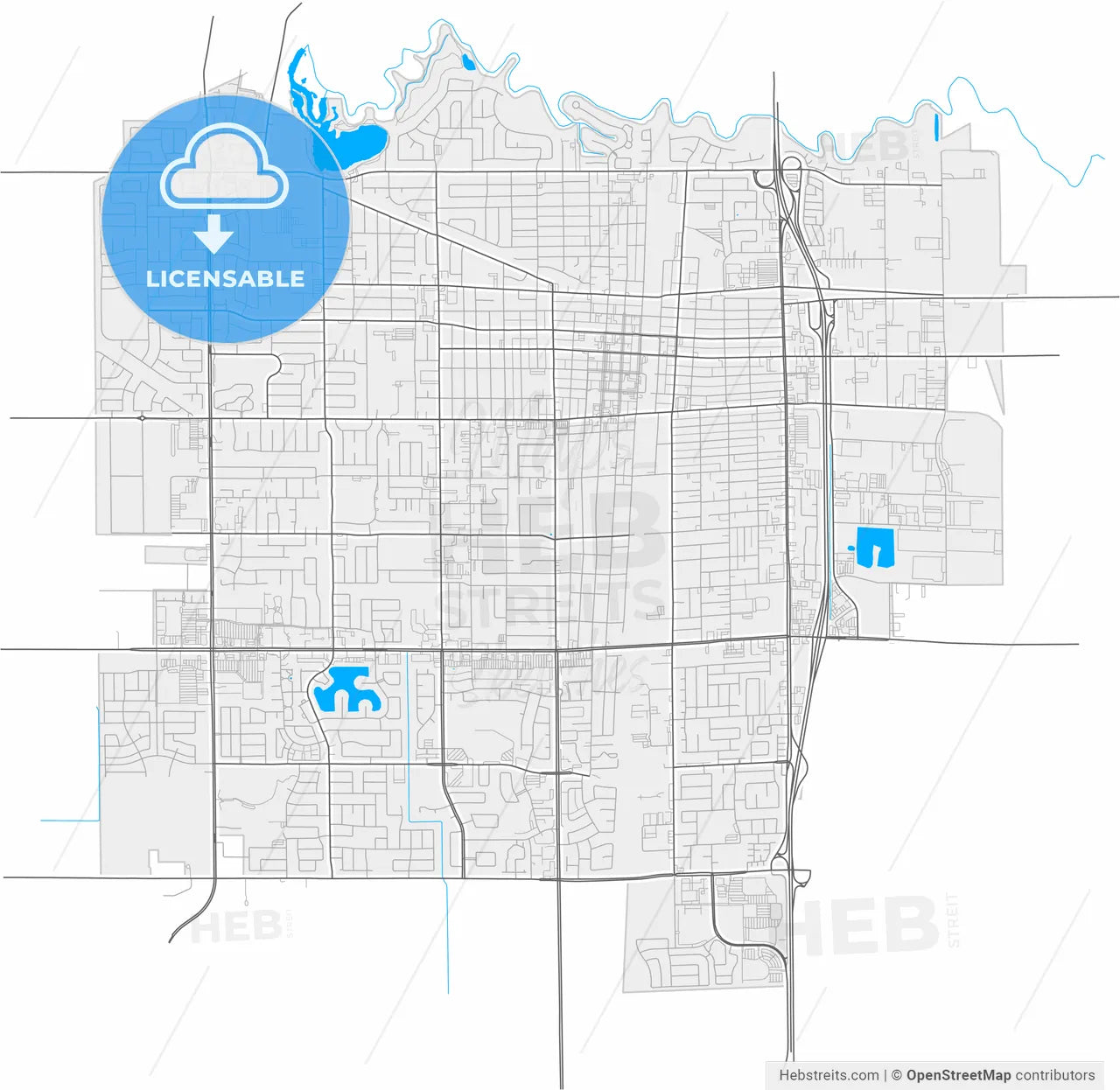 Lodi, California, United States, high resolution vector map - Instant download PDF and JPG