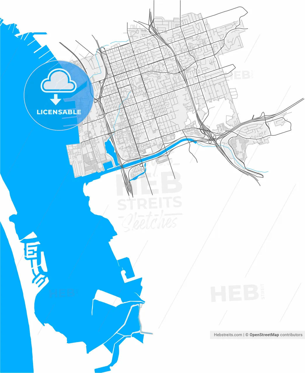 National City, California, United States, high resolution vector map - Instant download PDF and JPG