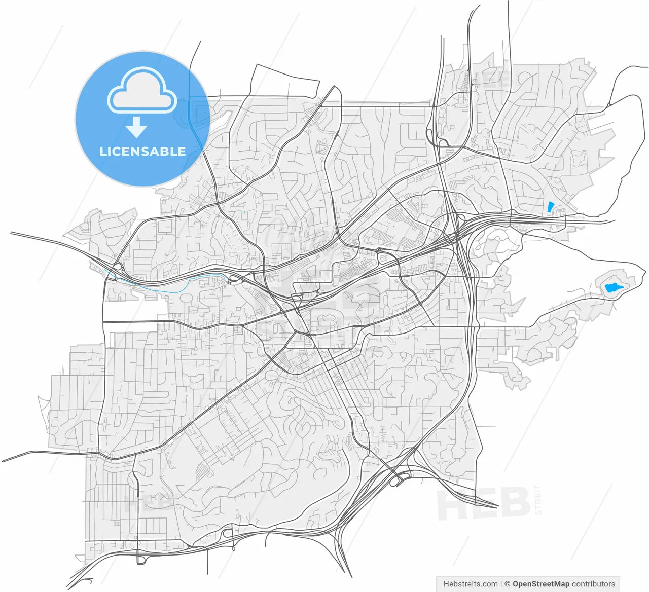 La Mesa, California, United States, high resolution vector map - Instant download PDF and JPG