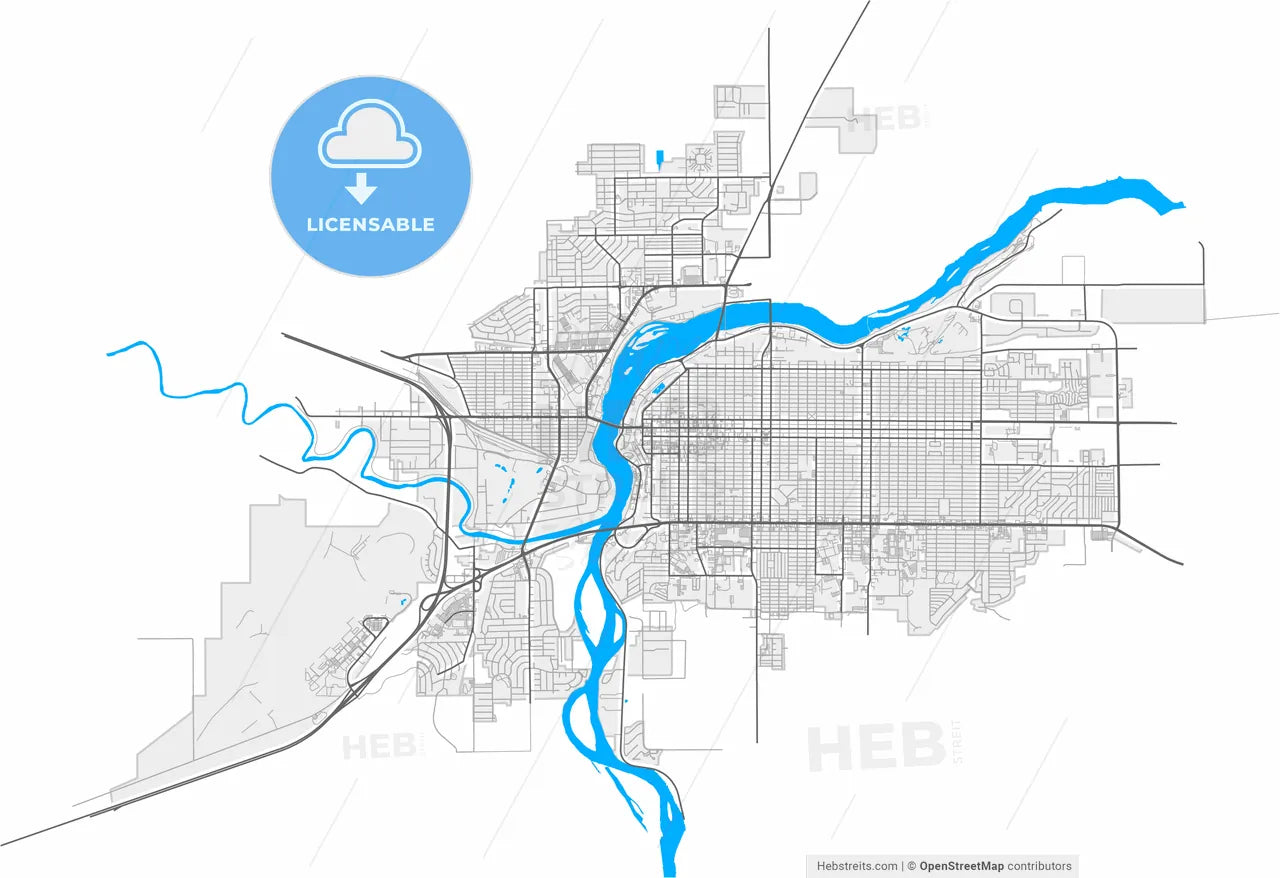 Great Falls, Montana, United States, high resolution vector map - Instant download PDF and JPG