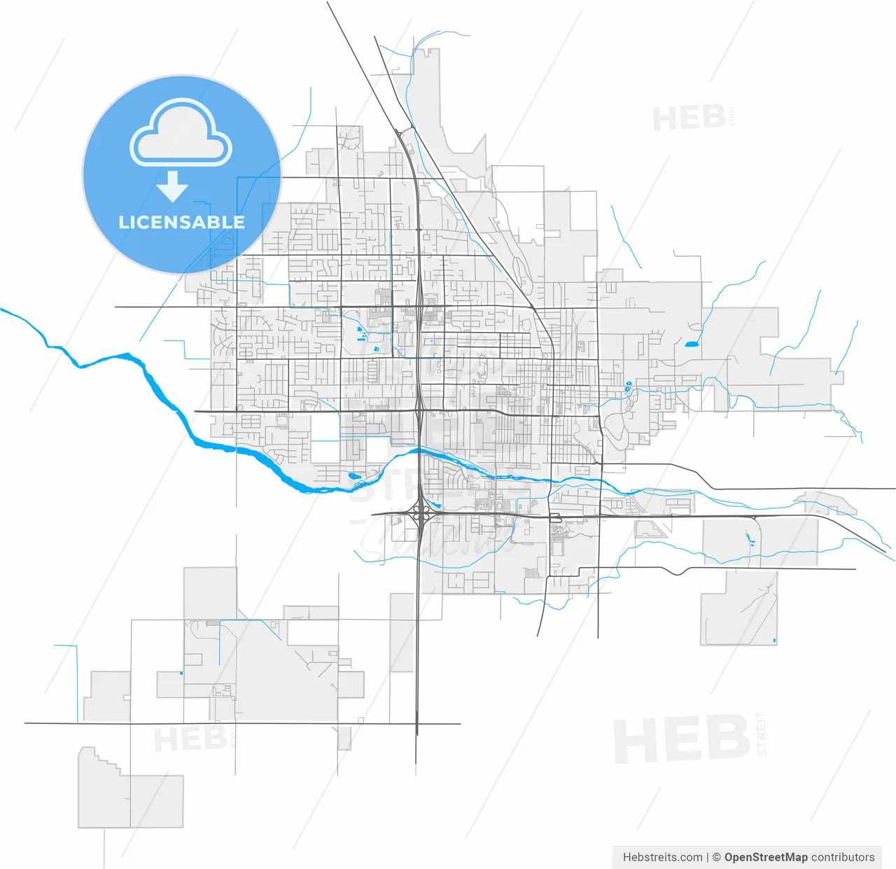 Porterville, California, United States, high resolution vector map - Instant download PDF and JPG