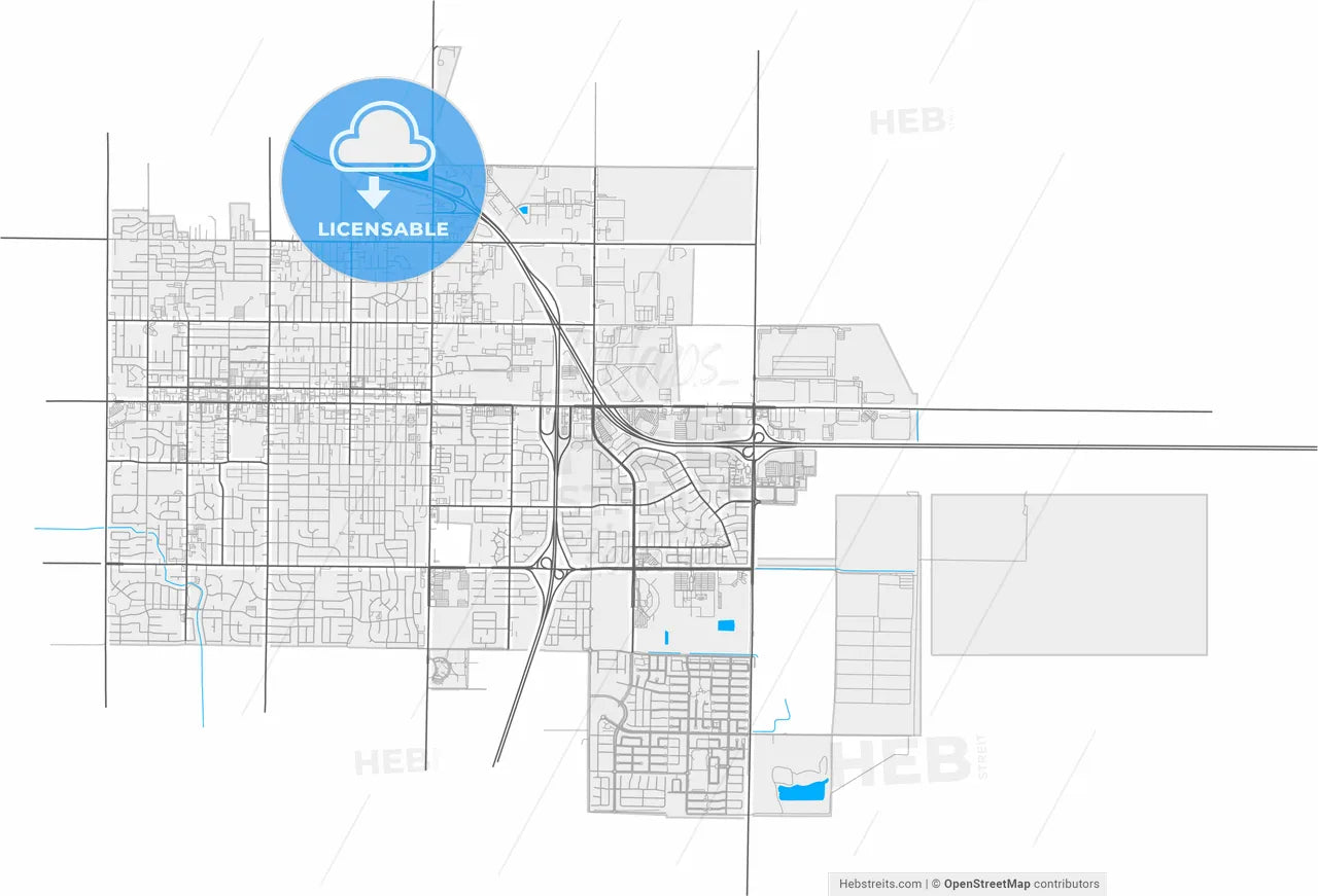 Woodland, California, United States, high resolution vector map - Instant download PDF and JPG