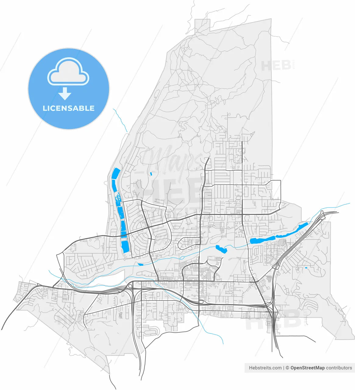 Santee, California, United States, high resolution vector map - Instant download PDF and JPG