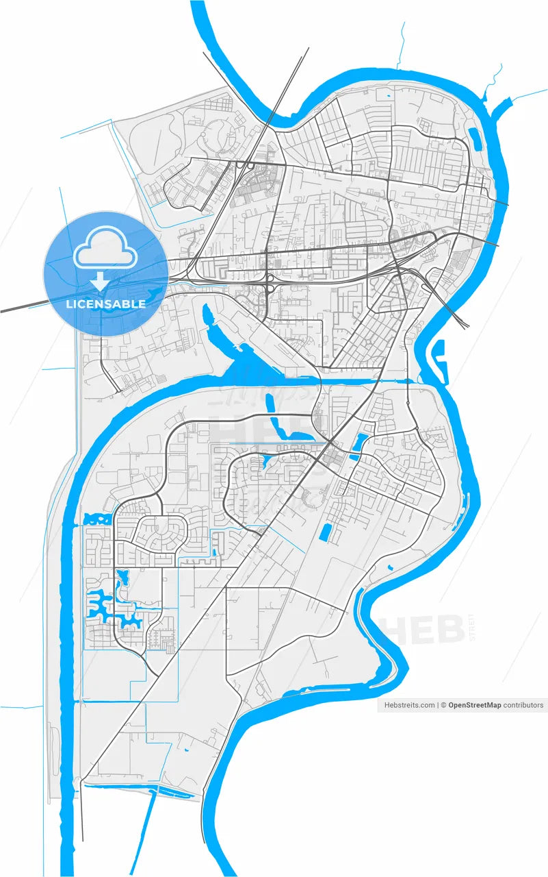West Sacramento, California, United States, high resolution vector map - Instant download PDF and JPG