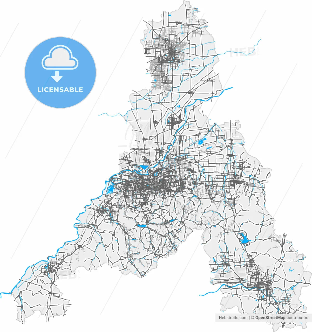 Jinan, Shandong, China, high resolution vector map - Instant download PDF and JPG