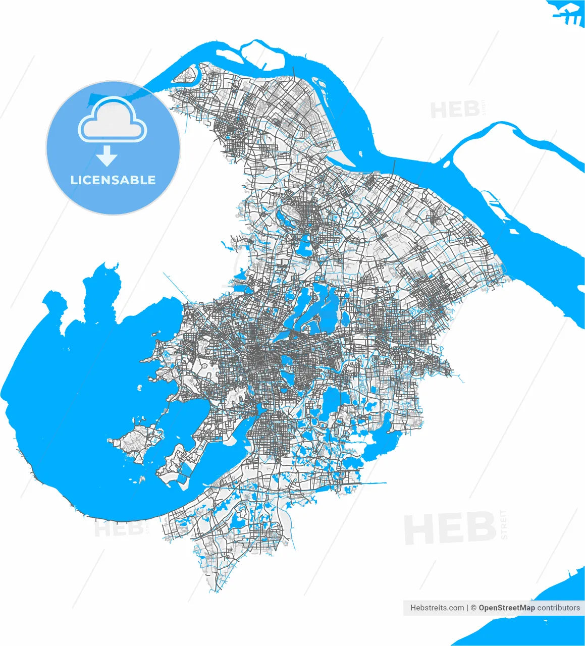 Suzhou, Jiangsu, China, high resolution vector map - Instant download PDF and JPG