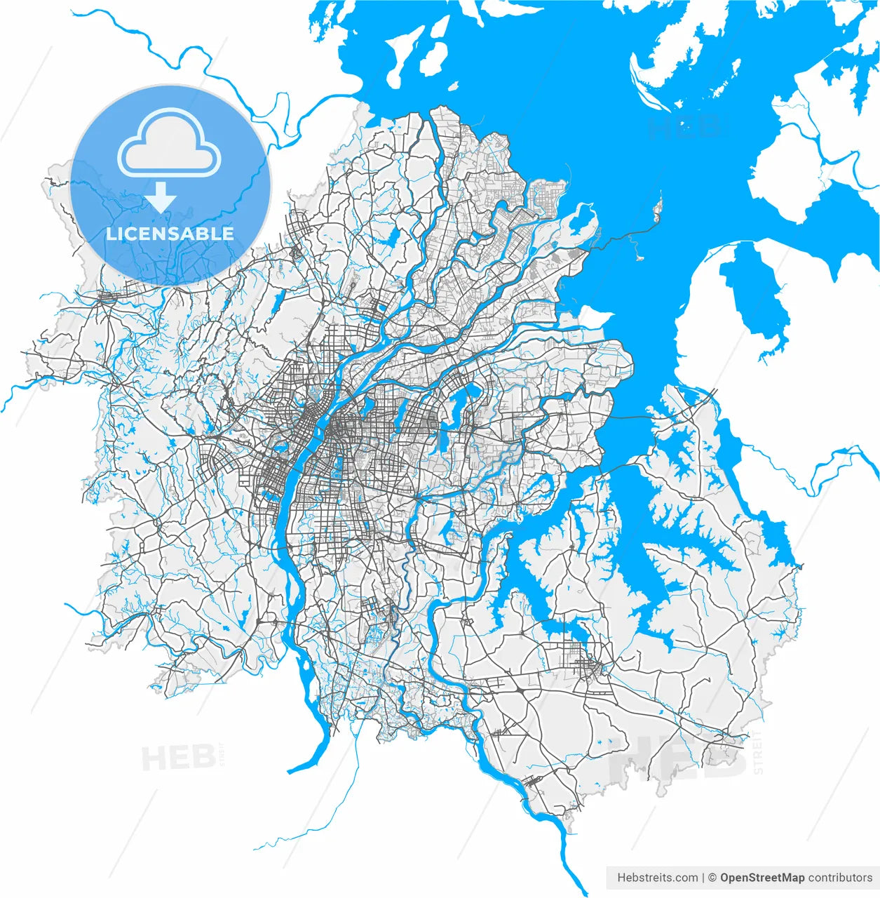 Nanchang, Jiangxi, China, high resolution vector map - Instant download PDF and JPG