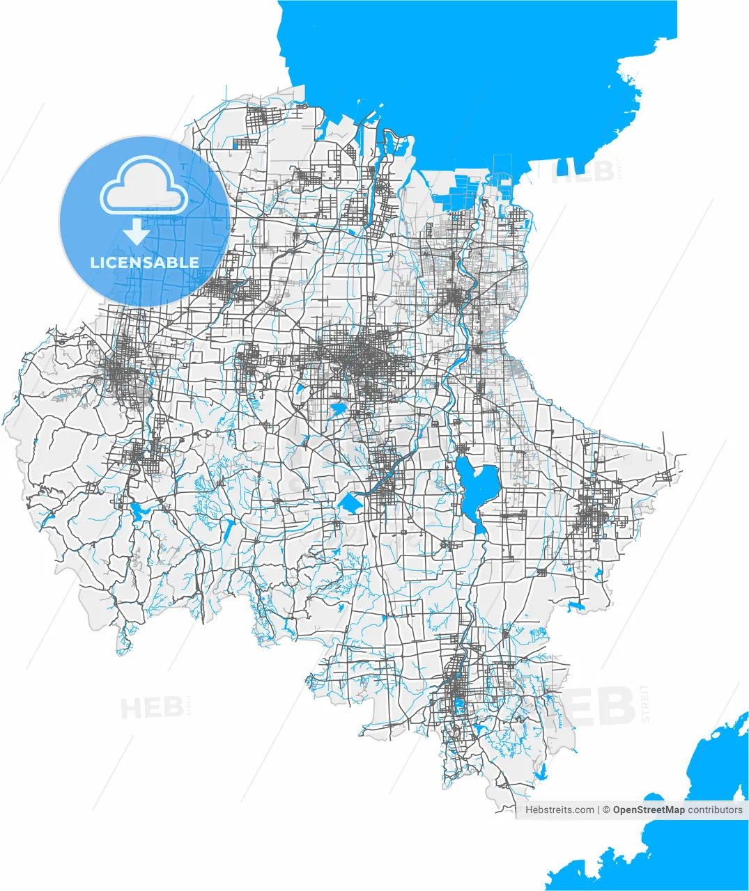 Weifang, Shandong, China, high resolution vector map - Instant download PDF and JPG