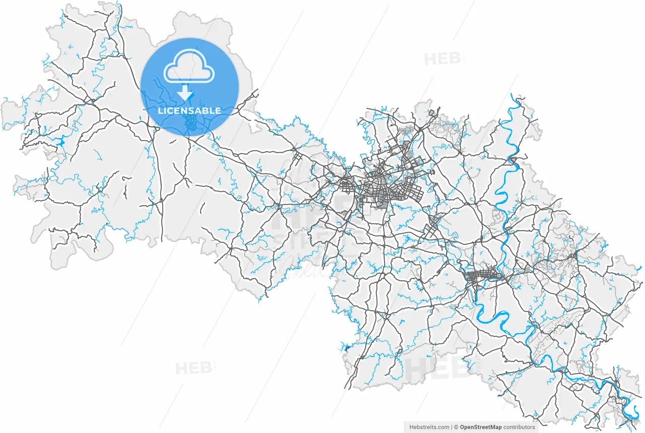 Zigong, Sichuan, China, high resolution vector map - Instant download PDF and JPG