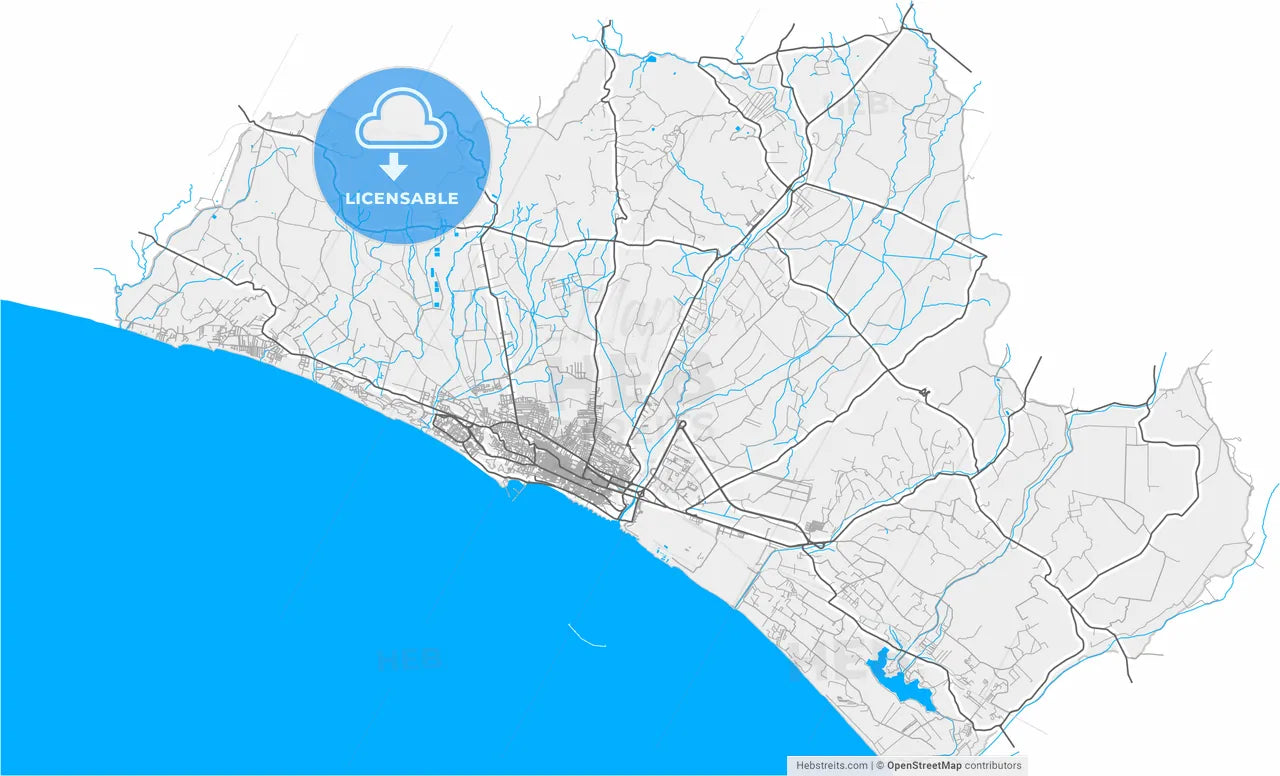 Gela, Sicily, Italy, high resolution vector map - Instant download PDF and JPG