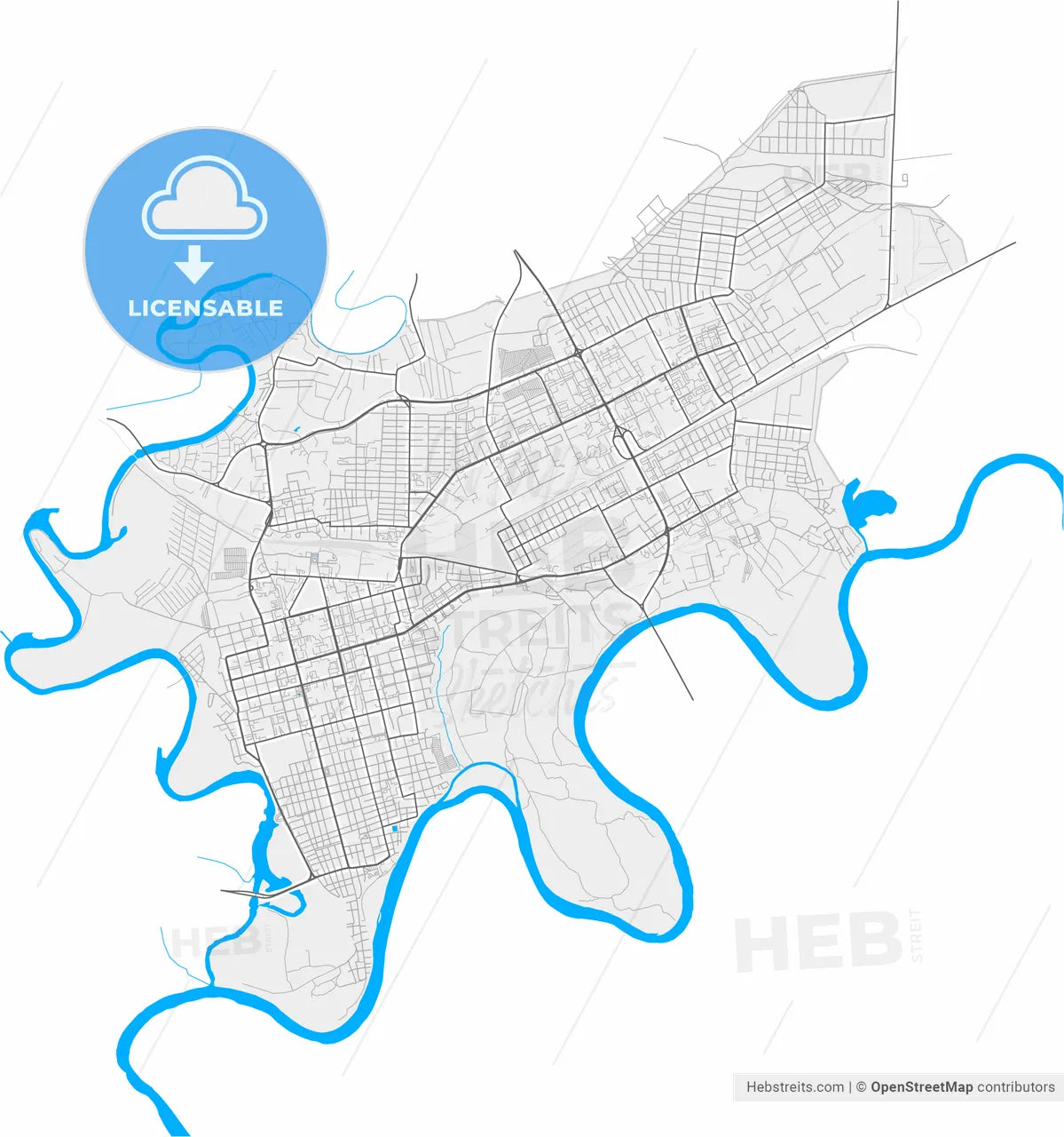 Oral, West Kazakhstan Region, Kazakhstan, high resolution vector map - Instant download PDF and JPG