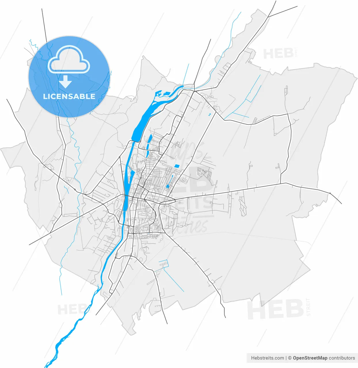 Târgu Jiu, Gorj, Romania, high resolution vector map - Instant download PDF and JPG