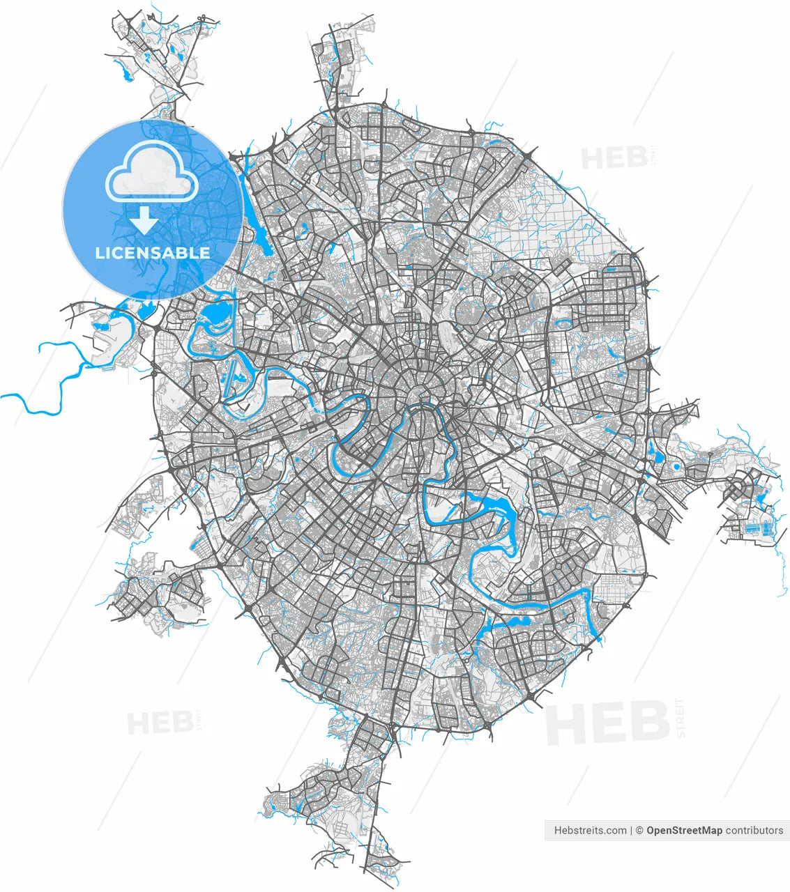Moscow, Moscow , Russia, high resolution vector map - Instant download PDF and JPG