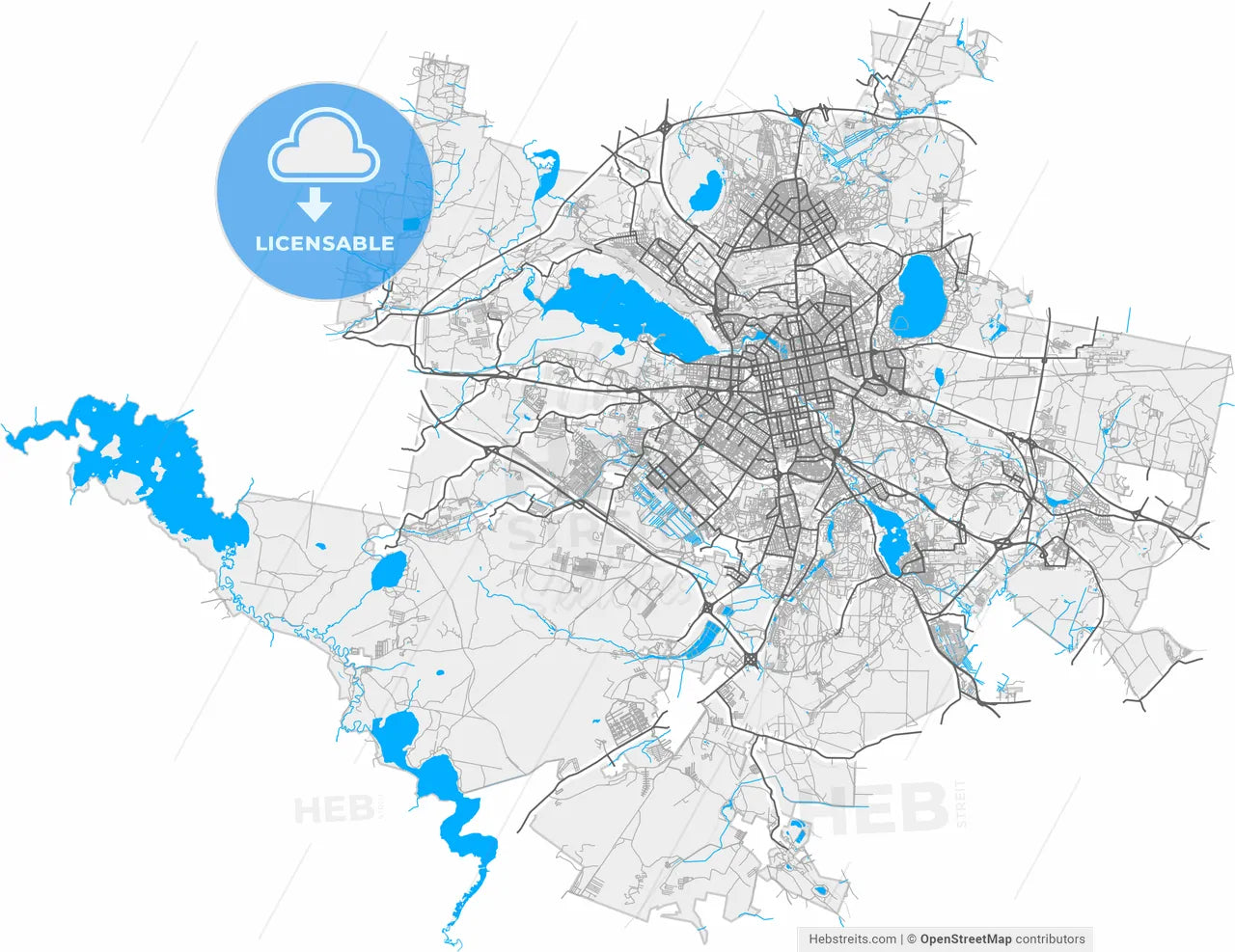 Yekaterinburg, Sverdlovsk Oblast, Russia, high resolution vector map - Instant download PDF and JPG