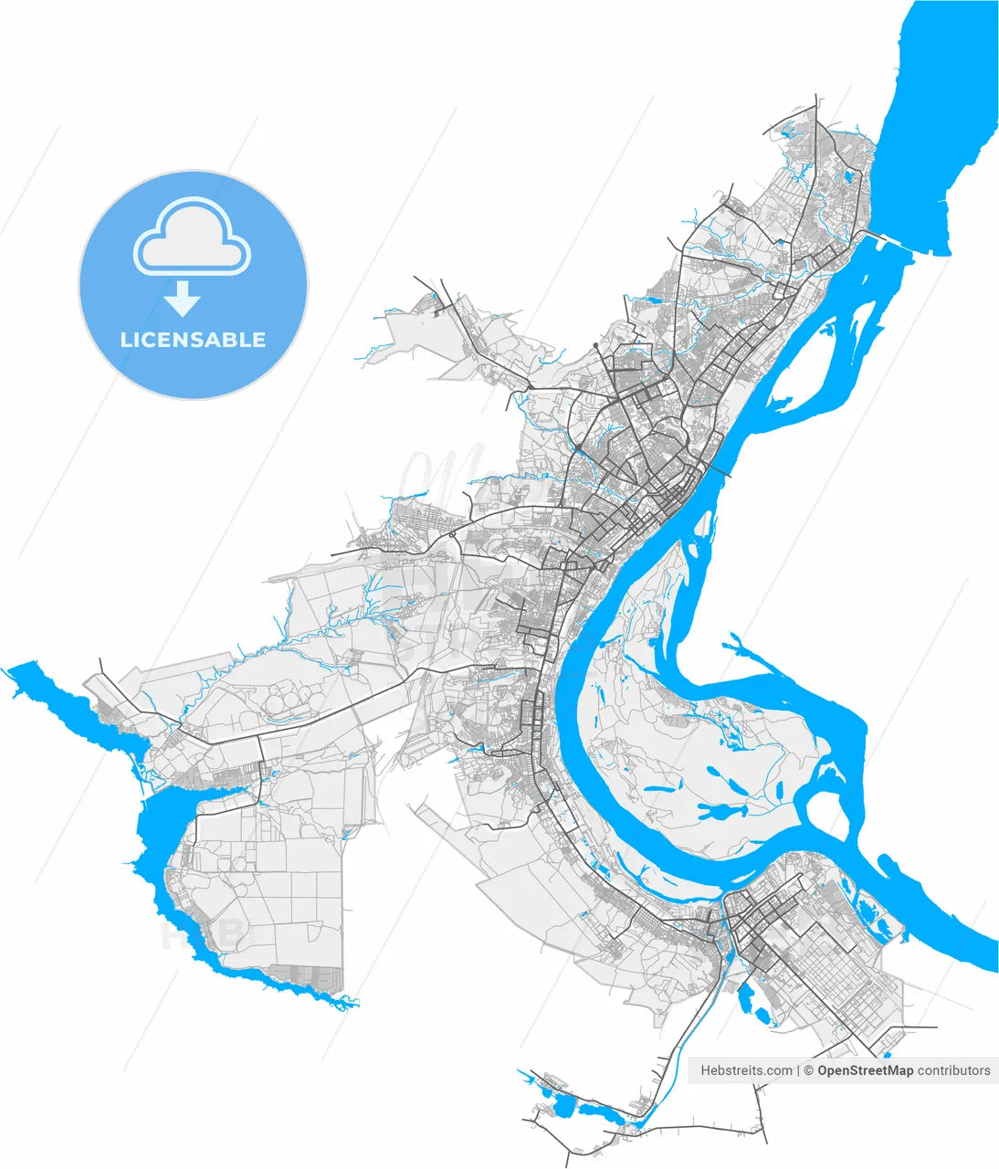 Volgograd, Volgograd Oblast, Russia, high resolution vector map - Instant download PDF and JPG