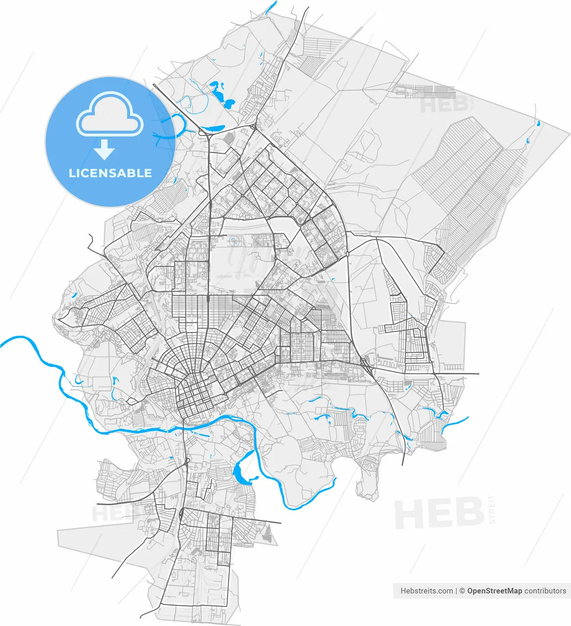 Orenburg, Orenburg Oblast, Russia, high resolution vector map - Instant download PDF and JPG