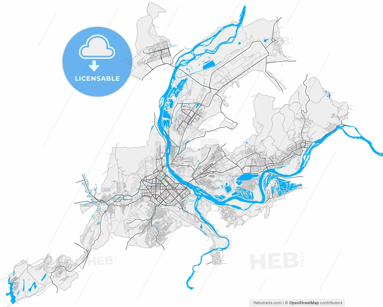 Novokuznetsk, Kemerovo Oblast, Russia, high resolution vector map - Instant download PDF and JPG