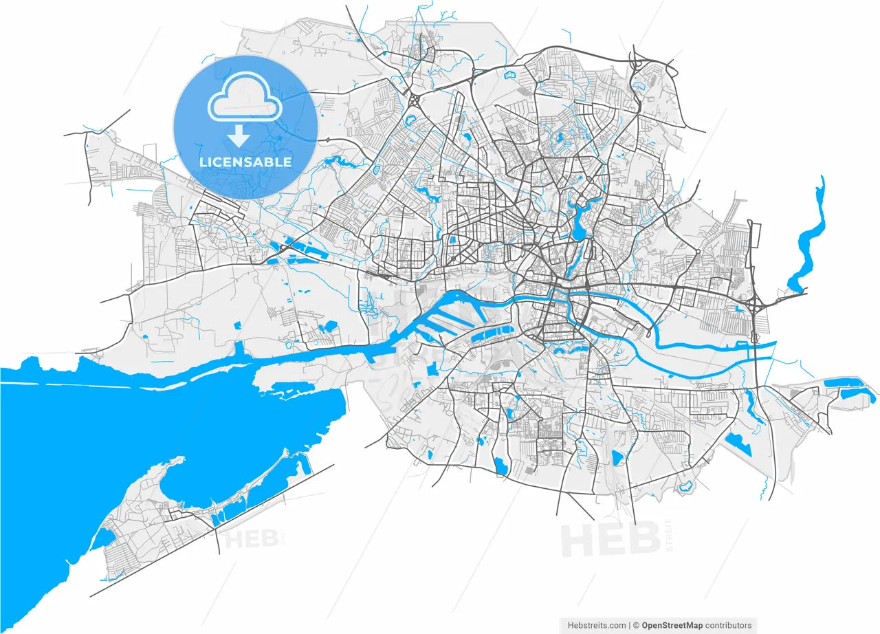 Kaliningrad, Kaliningrad Oblast, Russia, high resolution vector map - Instant download PDF and JPG
