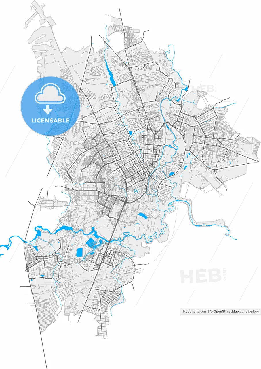 Kursk, Kursk Oblast, Russia, high resolution vector map - Instant download PDF and JPG