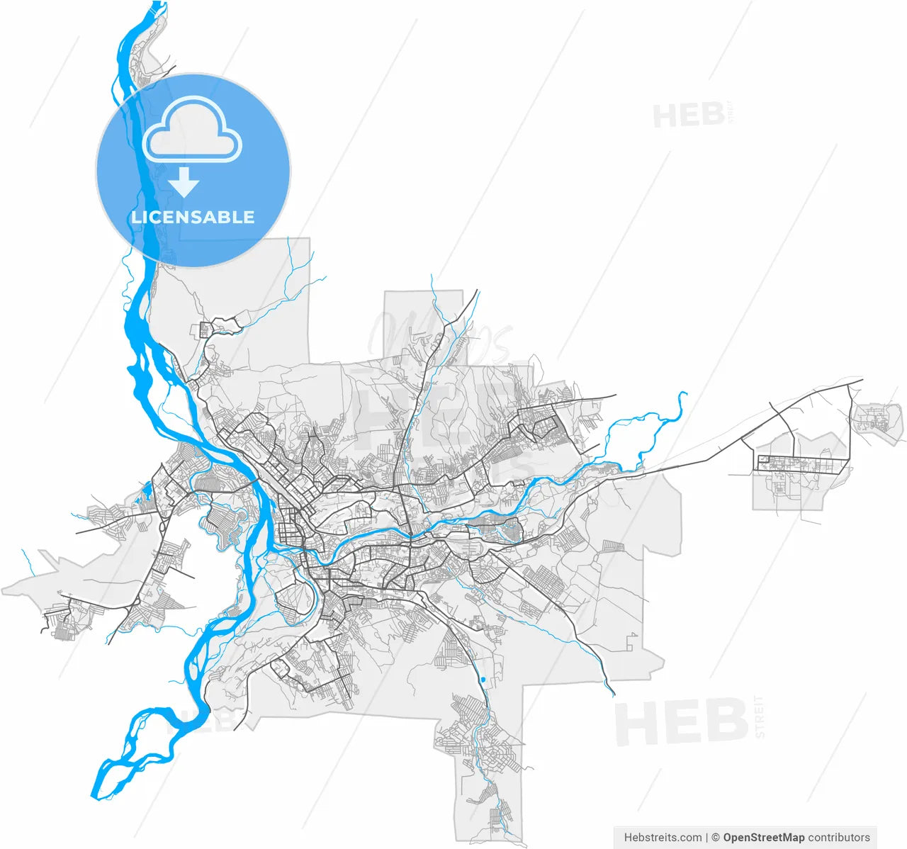 Ulan-Ude, Republic of Buryatia, Russia, high resolution vector map - Instant download PDF and JPG