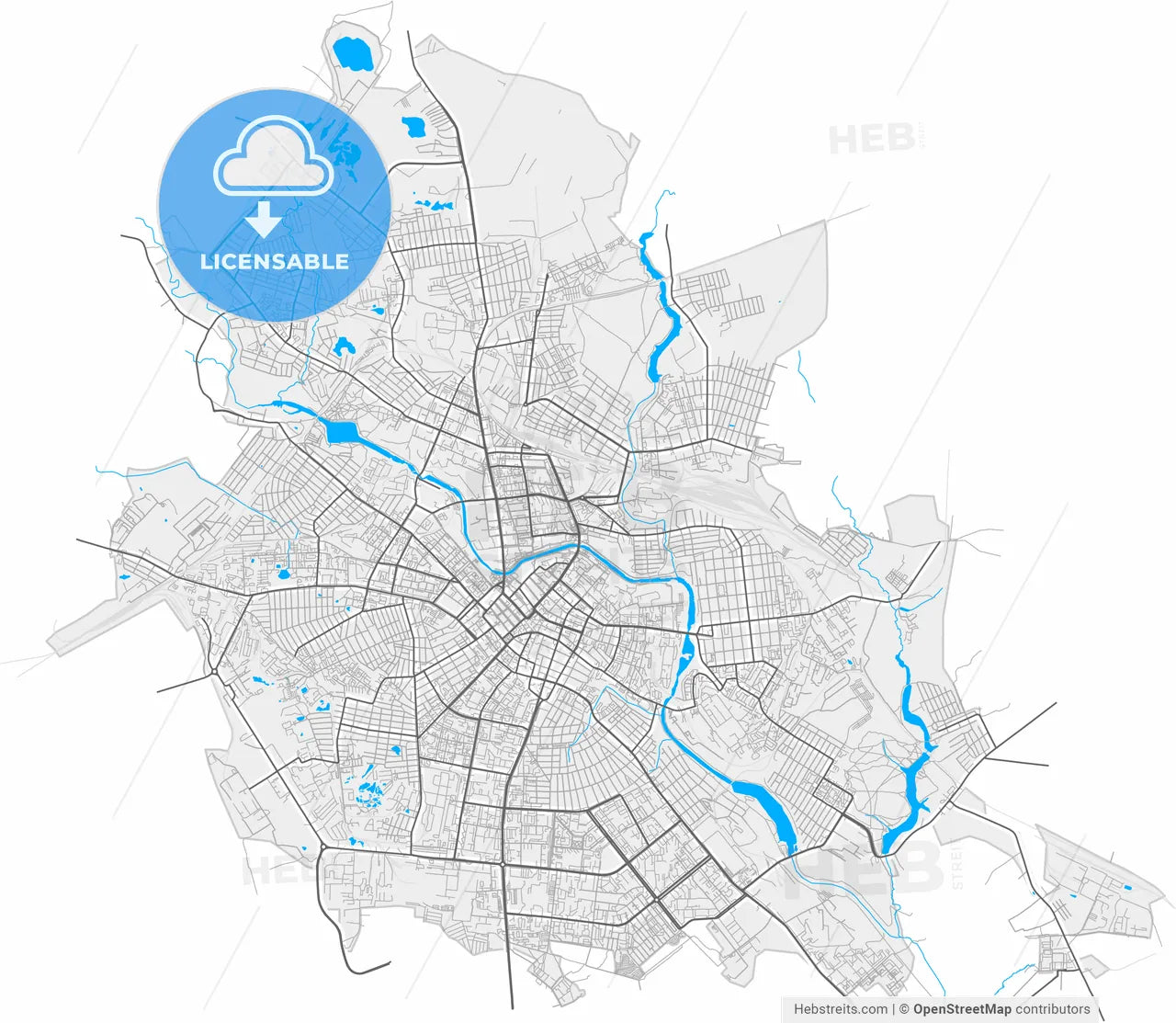 Ivanovo, Ivanovo Oblast, Russia, high resolution vector map - Instant download PDF and JPG