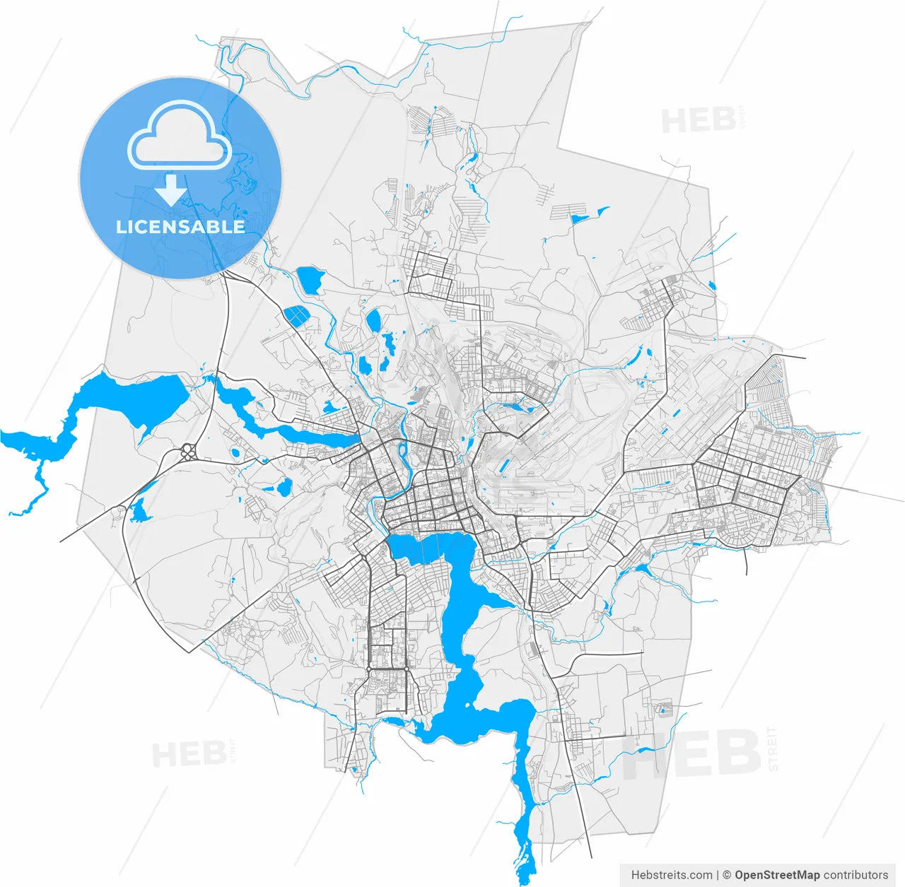 Nizhny Tagil, Sverdlovsk Oblast, Russia, high resolution vector map - Instant download PDF and JPG