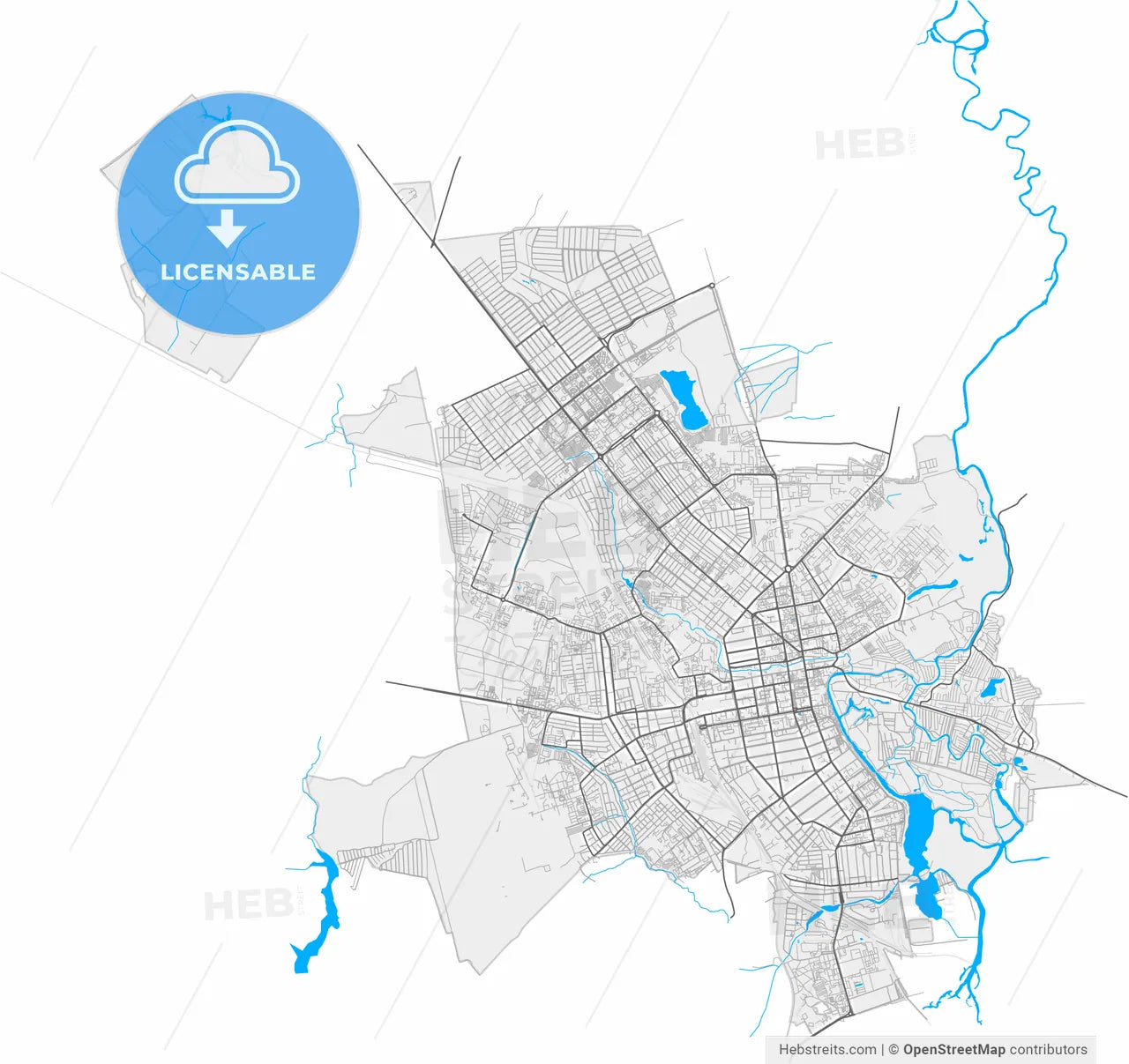 Tambov, Tambov Oblast, Russia, high resolution vector map - Instant download PDF and JPG